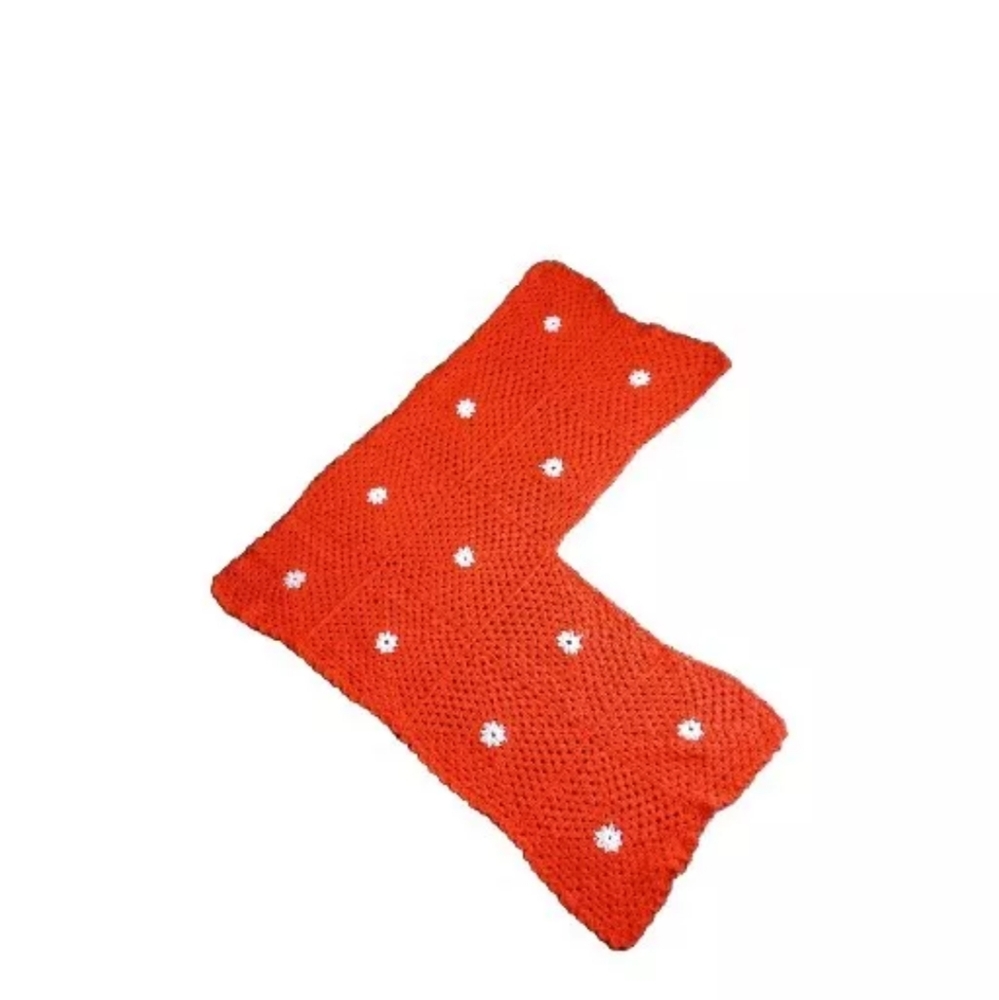 Vintage Handmade Crochet Knitted Shawl Red & White One Size V-Shape No T…